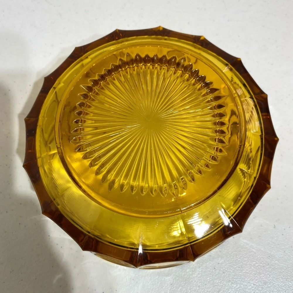 Vtg Amber Fostoria Coin Bowl Scalloped Glass 7.5” George Washington Libe…